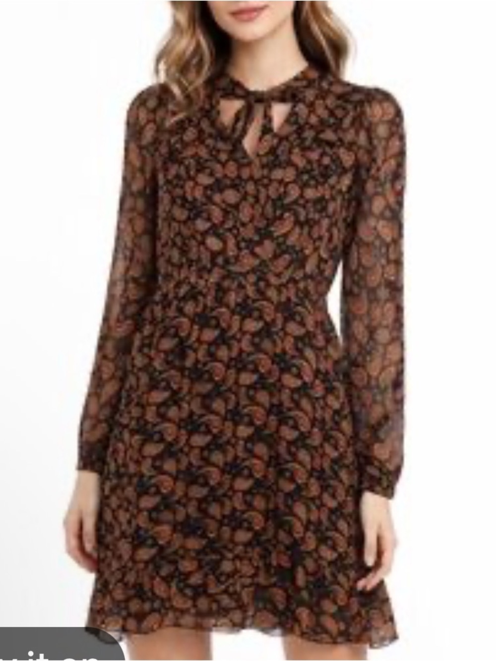 lola Black Dress with Brown Floral Print and Tie Neck